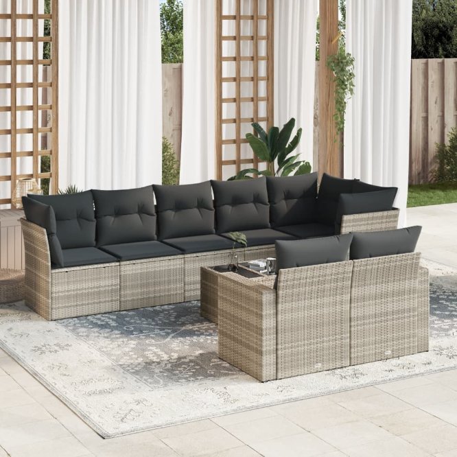 8-tlg. Garten-Sofagarnitur mit Kissen Schwarz Poly Rattan