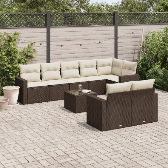 8-tlg. Garten-Sofagarnitur mit Kissen Schwarz Poly Rattan