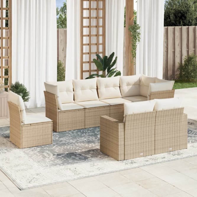 8-tlg. Garten-Sofagarnitur mit Kissen Schwarz Poly Rattan