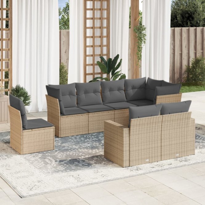 8-tlg. Garten-Sofagarnitur mit Kissen Schwarz Poly Rattan