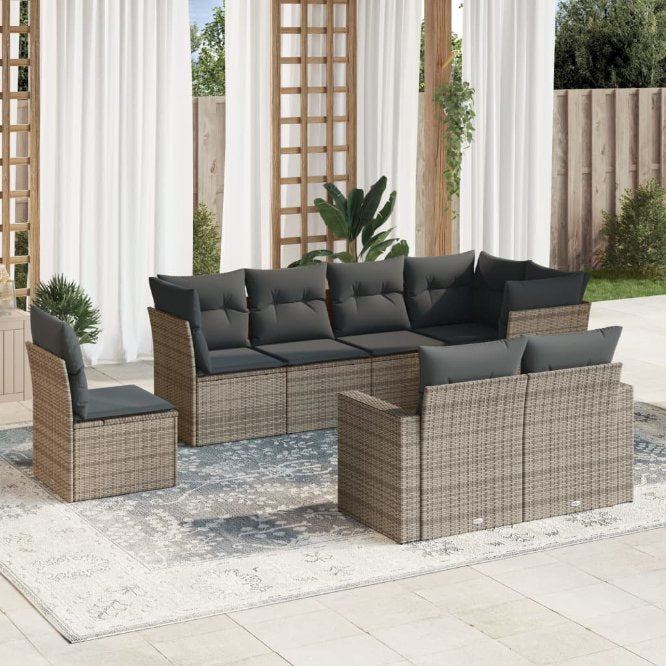 8-tlg. Garten-Sofagarnitur mit Kissen Schwarz Poly Rattan