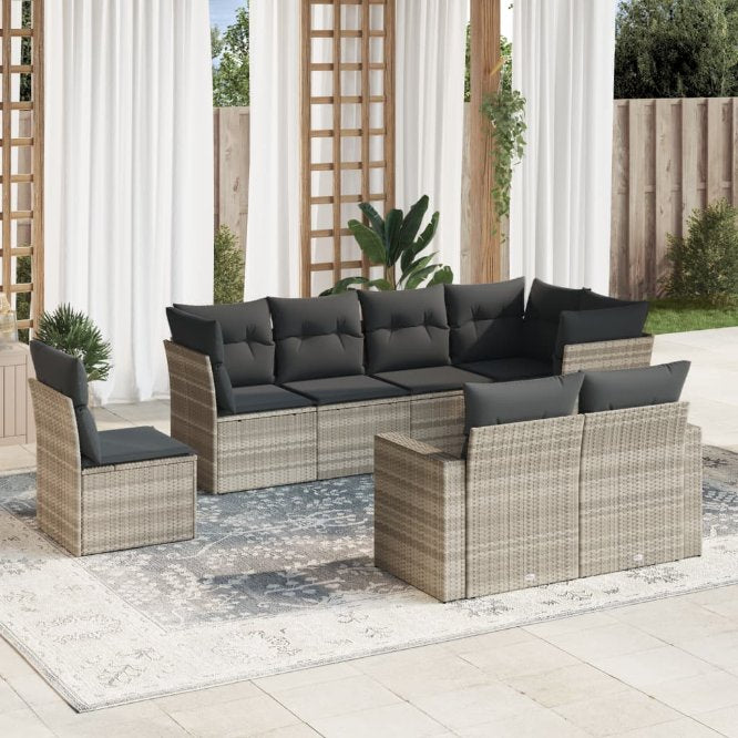 8-tlg. Garten-Sofagarnitur mit Kissen Schwarz Poly Rattan