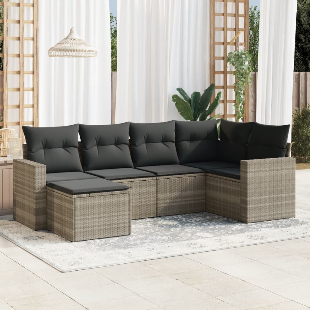 6-tlg. Garten-Sofagarnitur mit Kissen Schwarz Poly Rattan