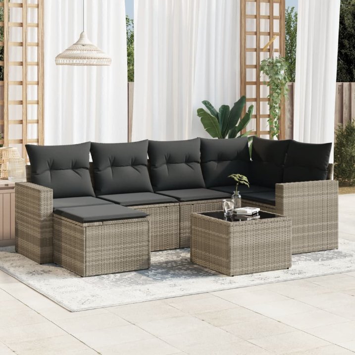 6-tlg. Garten-Sofagarnitur mit Kissen Schwarz Poly Rattan