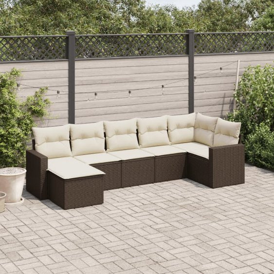7-tlg. Garten-Sofagarnitur mit Kissen Schwarz Poly Rattan