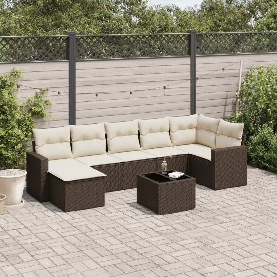 7-tlg. Garten-Sofagarnitur mit Kissen Schwarz Poly Rattan