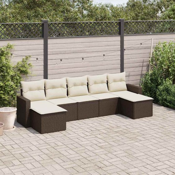7-tlg. Garten-Sofagarnitur mit Kissen Schwarz Poly Rattan