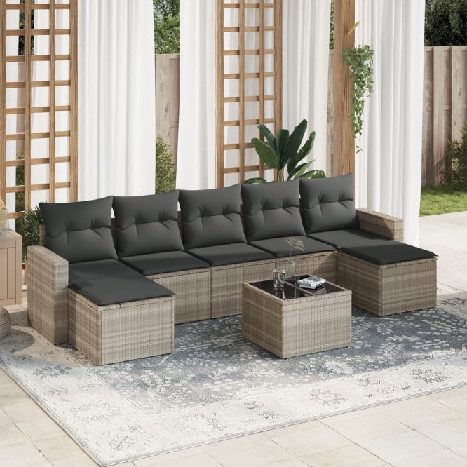 7-tlg. Garten-Sofagarnitur mit Kissen Schwarz Poly Rattan