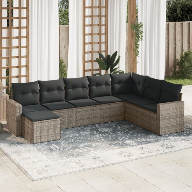 8-tlg. Garten-Sofagarnitur mit Kissen Schwarz Poly Rattan