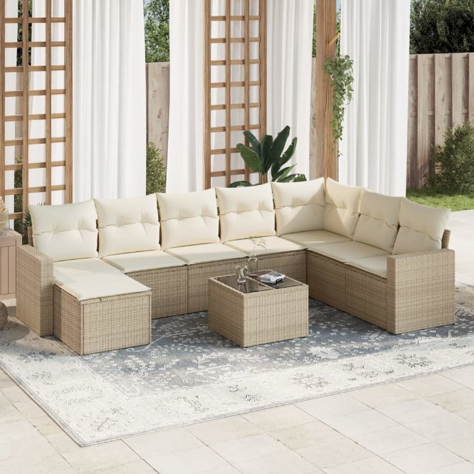 8-tlg. Garten-Sofagarnitur mit Kissen Schwarz Poly Rattan