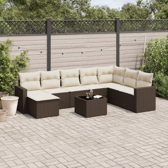 8-tlg. Garten-Sofagarnitur mit Kissen Schwarz Poly Rattan