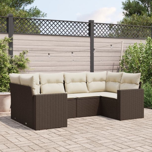 6-tlg. Garten-Sofagarnitur mit Kissen Schwarz Poly Rattan