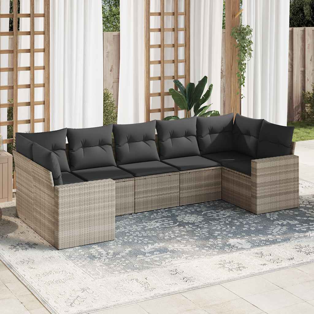 7-tlg. Garten-Sofagarnitur mit Kissen Schwarz Poly Rattan