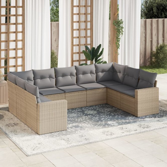 9-tlg. Garten-Sofagarnitur mit Kissen Schwarz Poly Rattan