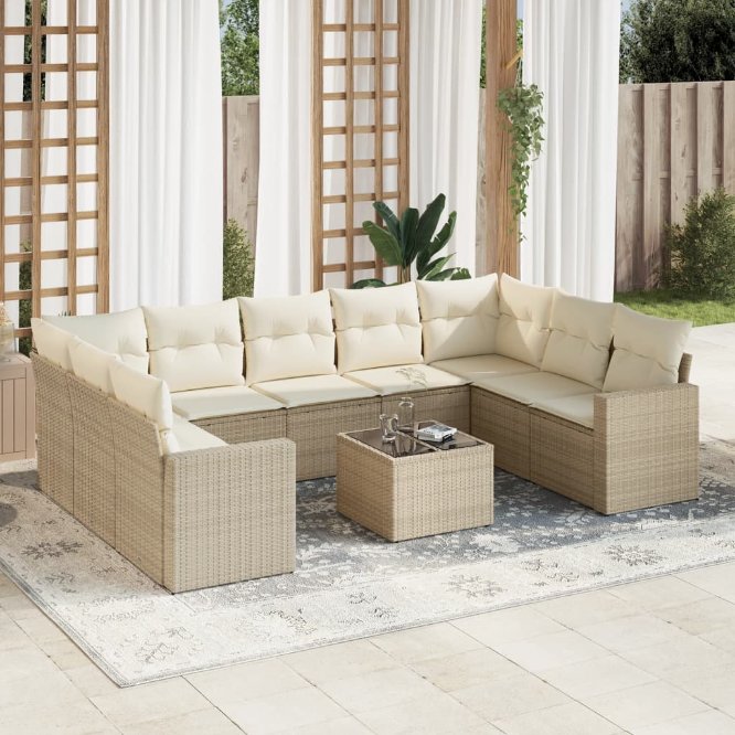 9-tlg. Garten-Sofagarnitur mit Kissen Schwarz Poly Rattan