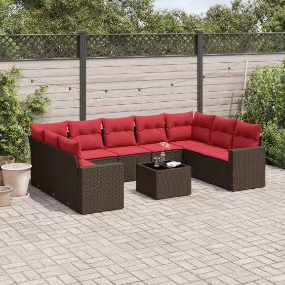 9-tlg. Garten-Sofagarnitur mit Kissen Grau Poly Rattan