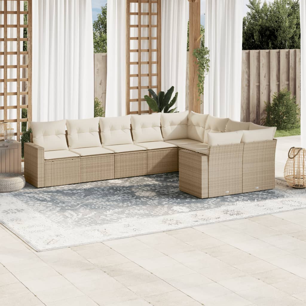 9-tlg. Garten-Sofagarnitur mit Kissen Schwarz Poly Rattan