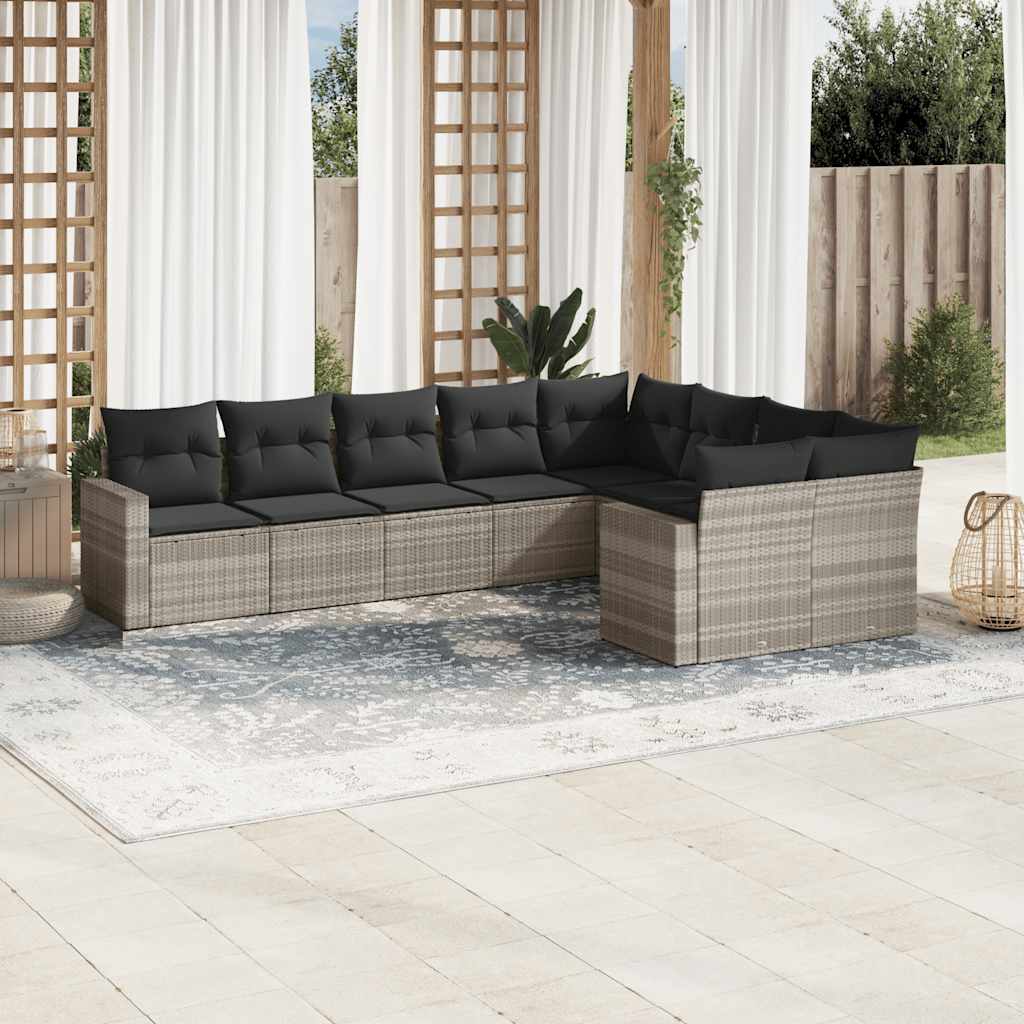 9-tlg. Garten-Sofagarnitur mit Kissen Schwarz Poly Rattan