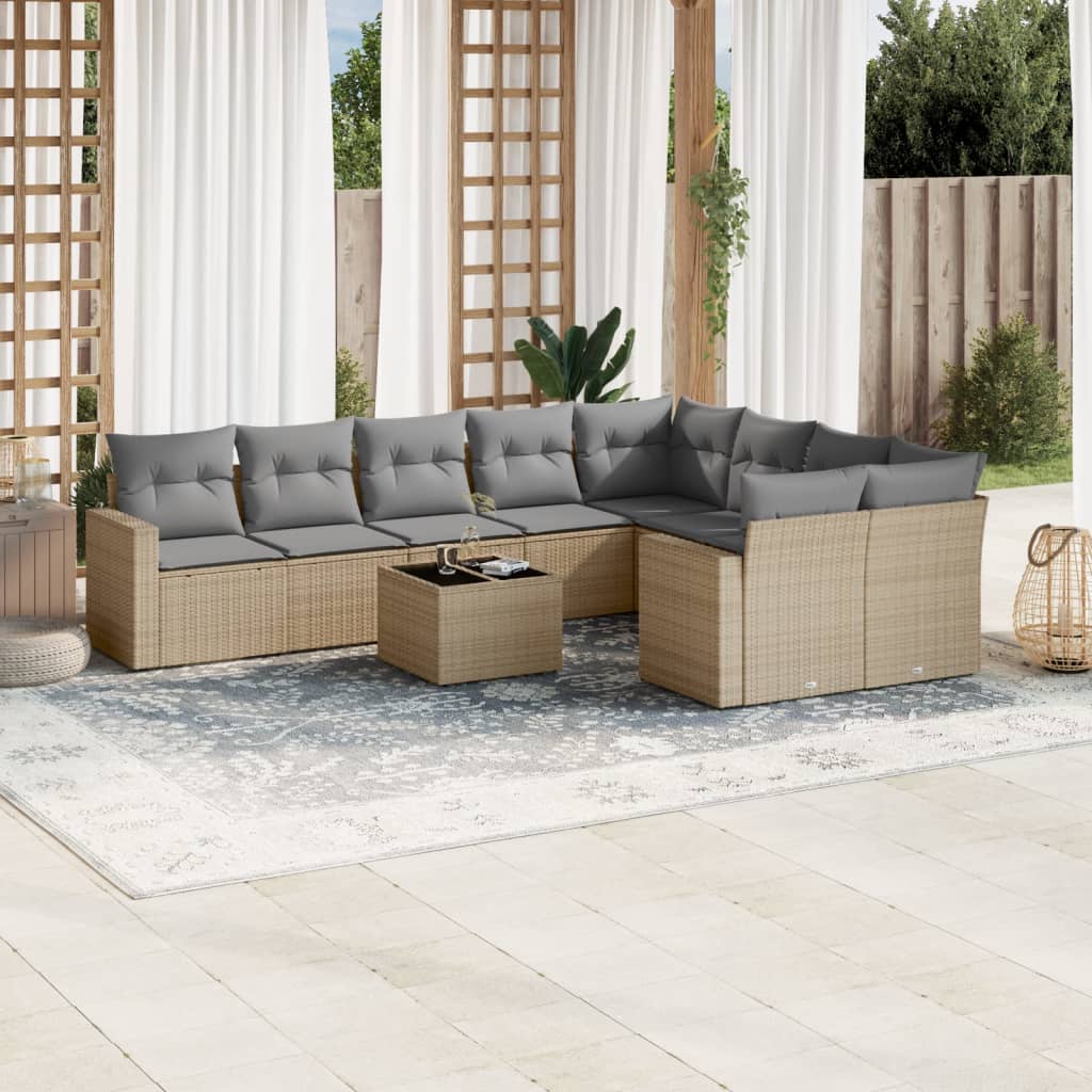 9-tlg. Garten-Sofagarnitur mit Kissen Schwarz Poly Rattan