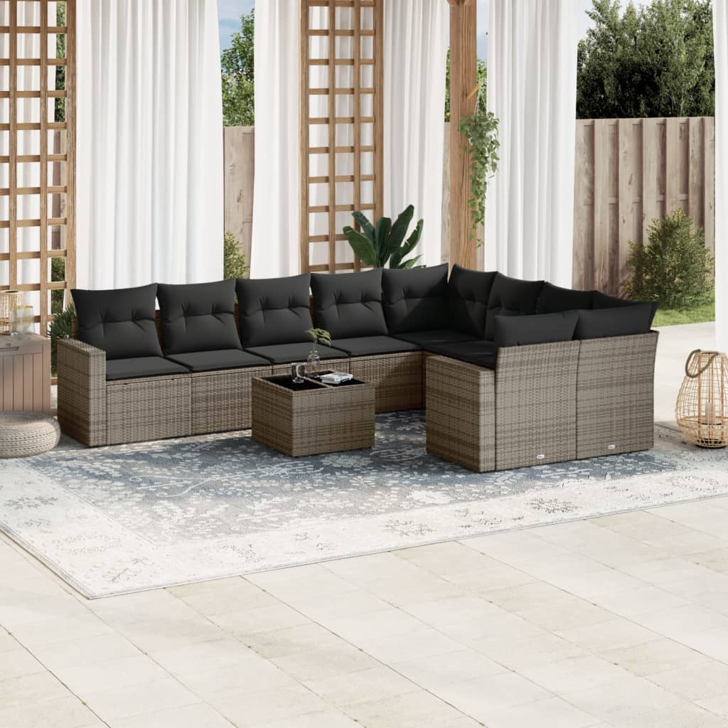 9-tlg. Garten-Sofagarnitur mit Kissen Schwarz Poly Rattan