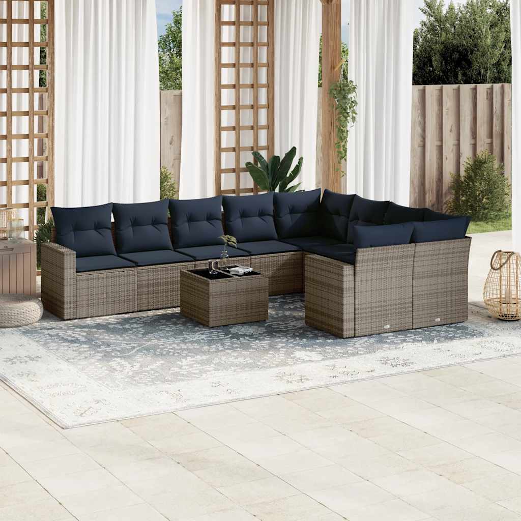 9-tlg. Garten-Sofagarnitur mit Kissen Schwarz Poly Rattan