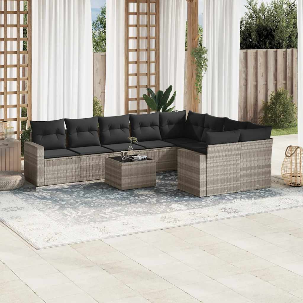 9-tlg. Garten-Sofagarnitur mit Kissen Schwarz Poly Rattan
