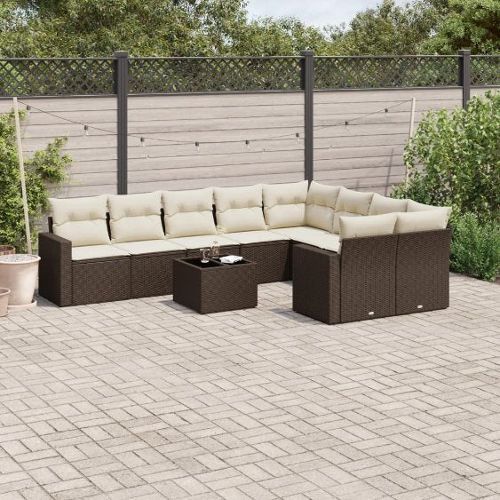 9-tlg. Garten-Sofagarnitur mit Kissen Schwarz Poly Rattan