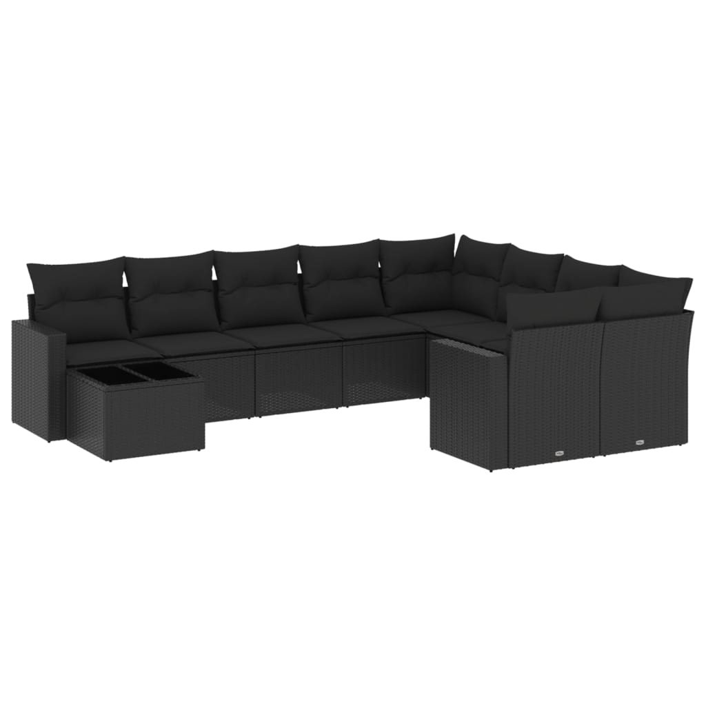 vidaXL 10-tlg. Garten-Sofagarnitur mit Kissen Schwarz Poly Rattan