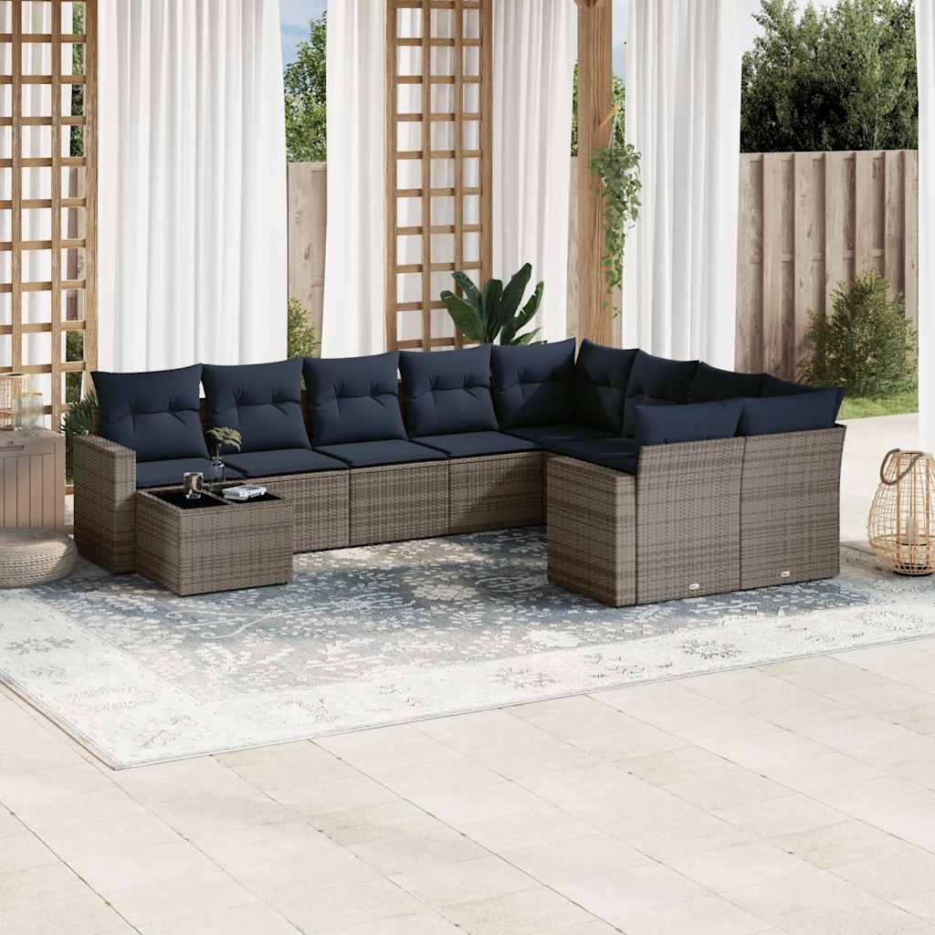 vidaXL 10-tlg. Garten-Sofagarnitur mit Kissen Schwarz Poly Rattan
