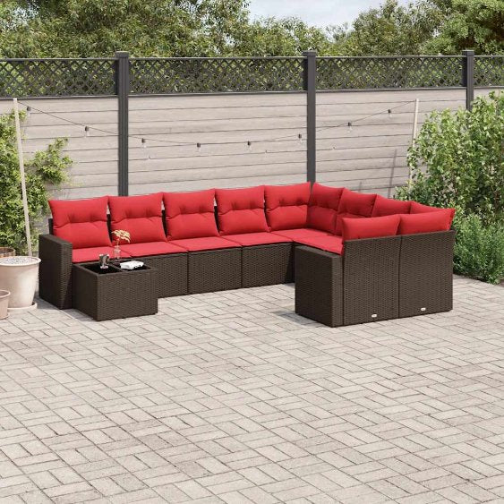 vidaXL 10-tlg. Garten-Sofagarnitur mit Kissen Schwarz Poly Rattan