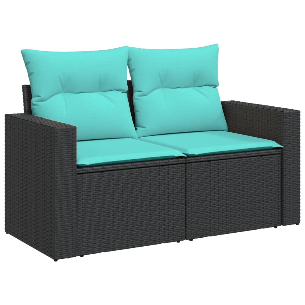 vidaXL 10-tlg. Garten-Sofagarnitur mit Kissen Schwarz Poly Rattan