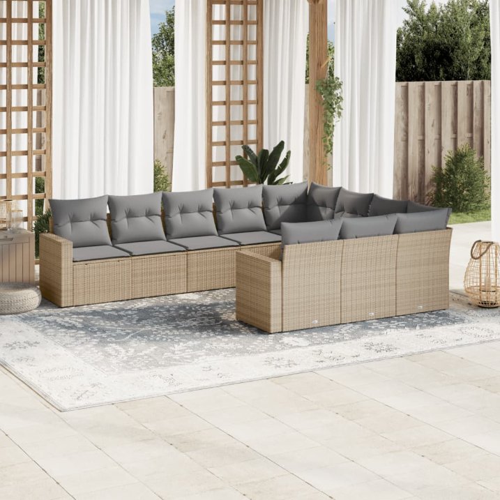 vidaXL 10-tlg. Garten-Sofagarnitur mit Kissen Schwarz Poly Rattan