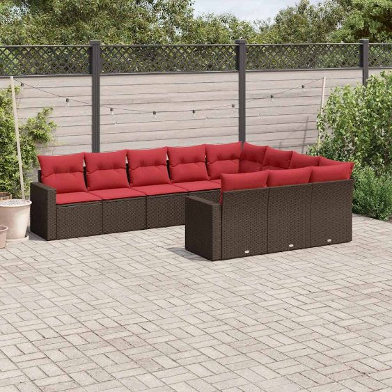 vidaXL 10-tlg. Garten-Sofagarnitur mit Kissen Schwarz Poly Rattan