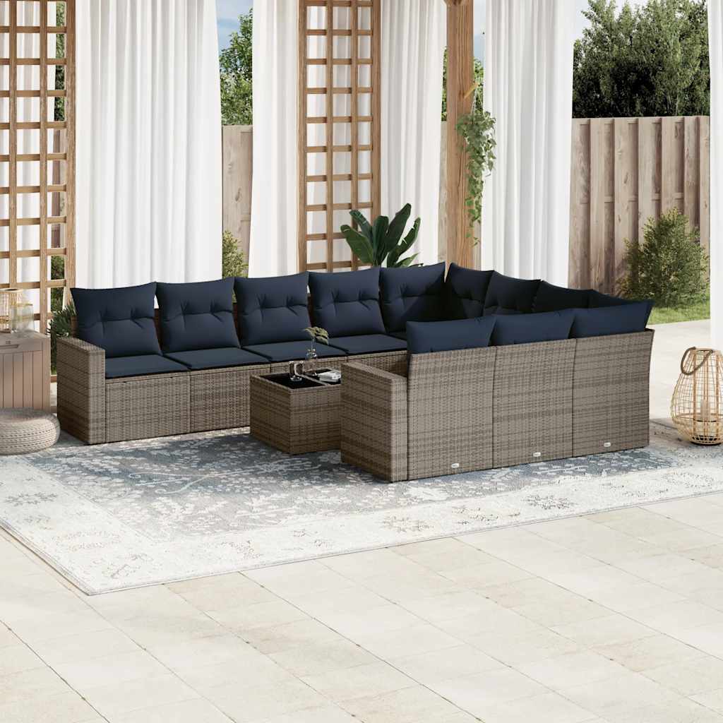 vidaXL 10-tlg. Garten-Sofagarnitur mit Kissen Schwarz Poly Rattan