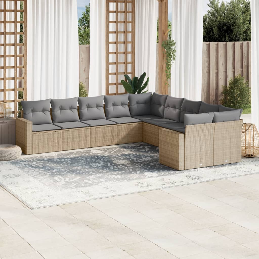 vidaXL 10-tlg. Garten-Sofagarnitur mit Kissen Schwarz Poly Rattan