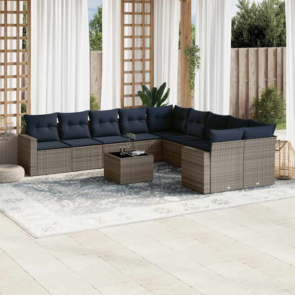 vidaXL 10-tlg. Garten-Sofagarnitur mit Kissen Schwarz Poly Rattan