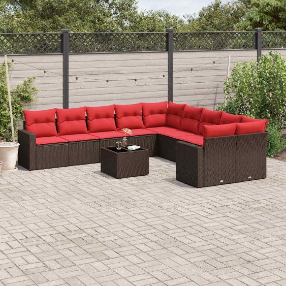 vidaXL 10-tlg. Garten-Sofagarnitur mit Kissen Schwarz Poly Rattan