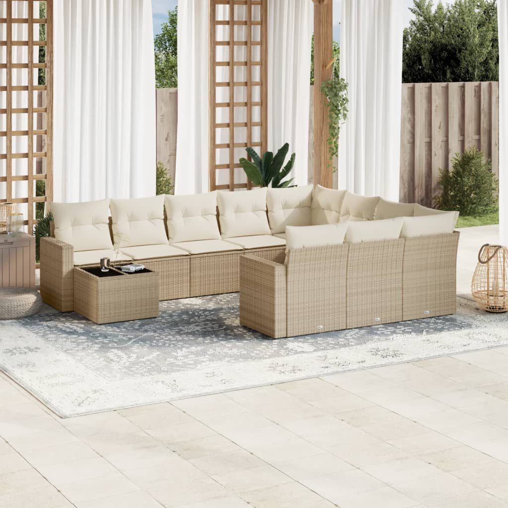 vidaXL 11-tlg. Garten-Sofagarnitur mit Kissen Schwarz Poly Rattan