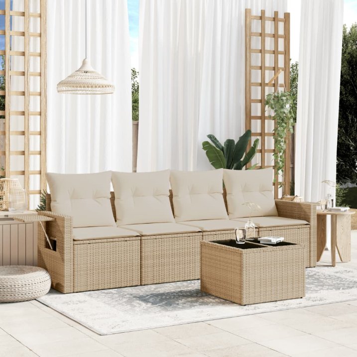5-tlg. Garten-Sofagarnitur mit Kissen Schwarz Poly Rattan