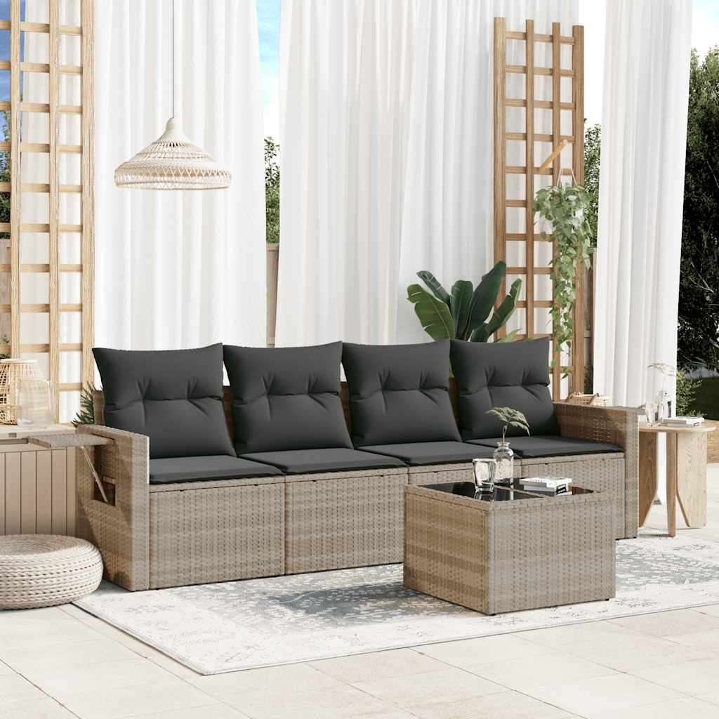 5-tlg. Garten-Sofagarnitur mit Kissen Schwarz Poly Rattan