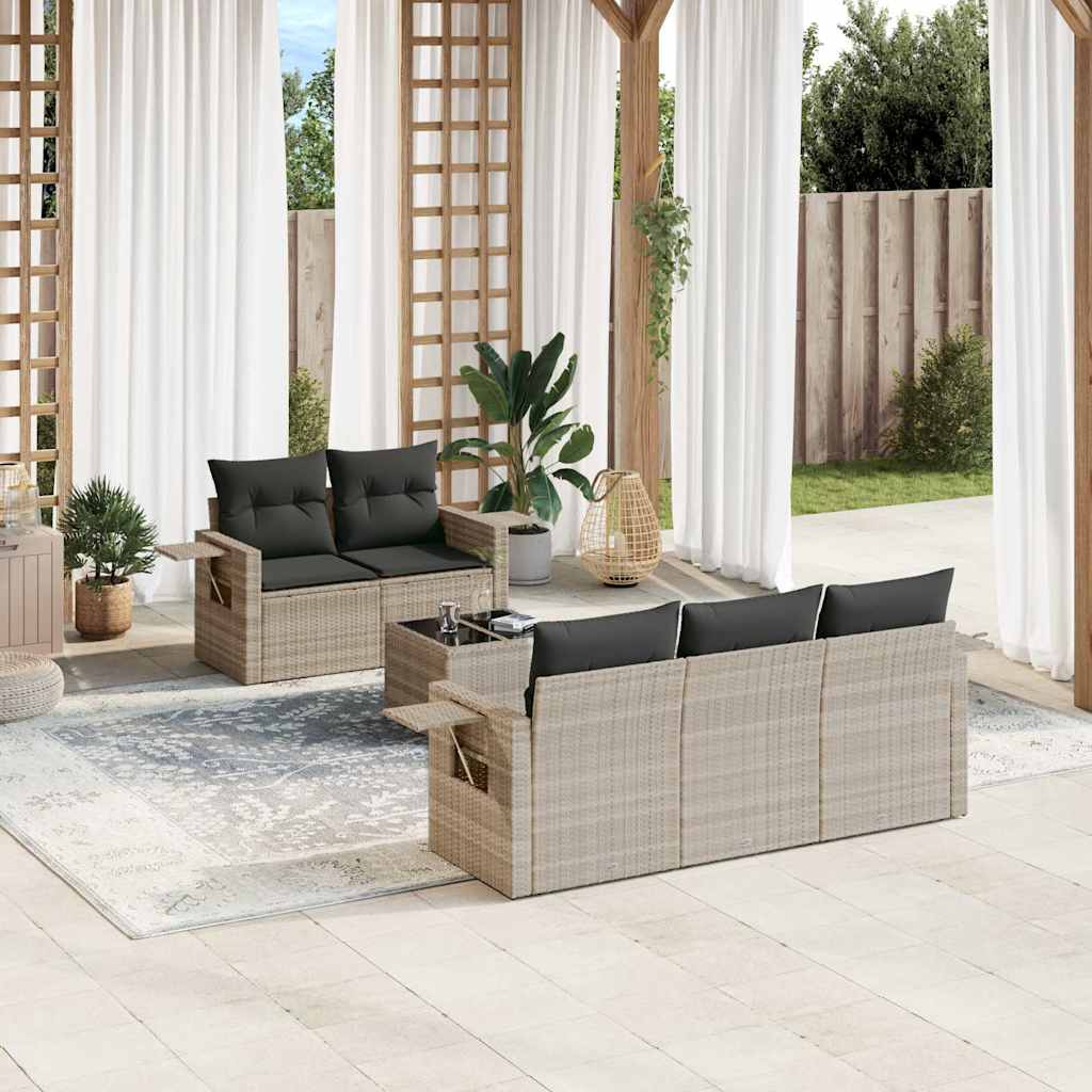 6-tlg. Garten-Sofagarnitur mit Kissen Schwarz Poly Rattan