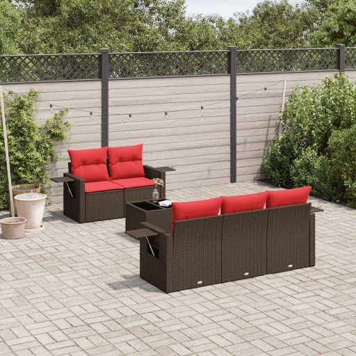 6-teiliges Gartensofa-Set mit Kissen, schwarzes Polyrattan