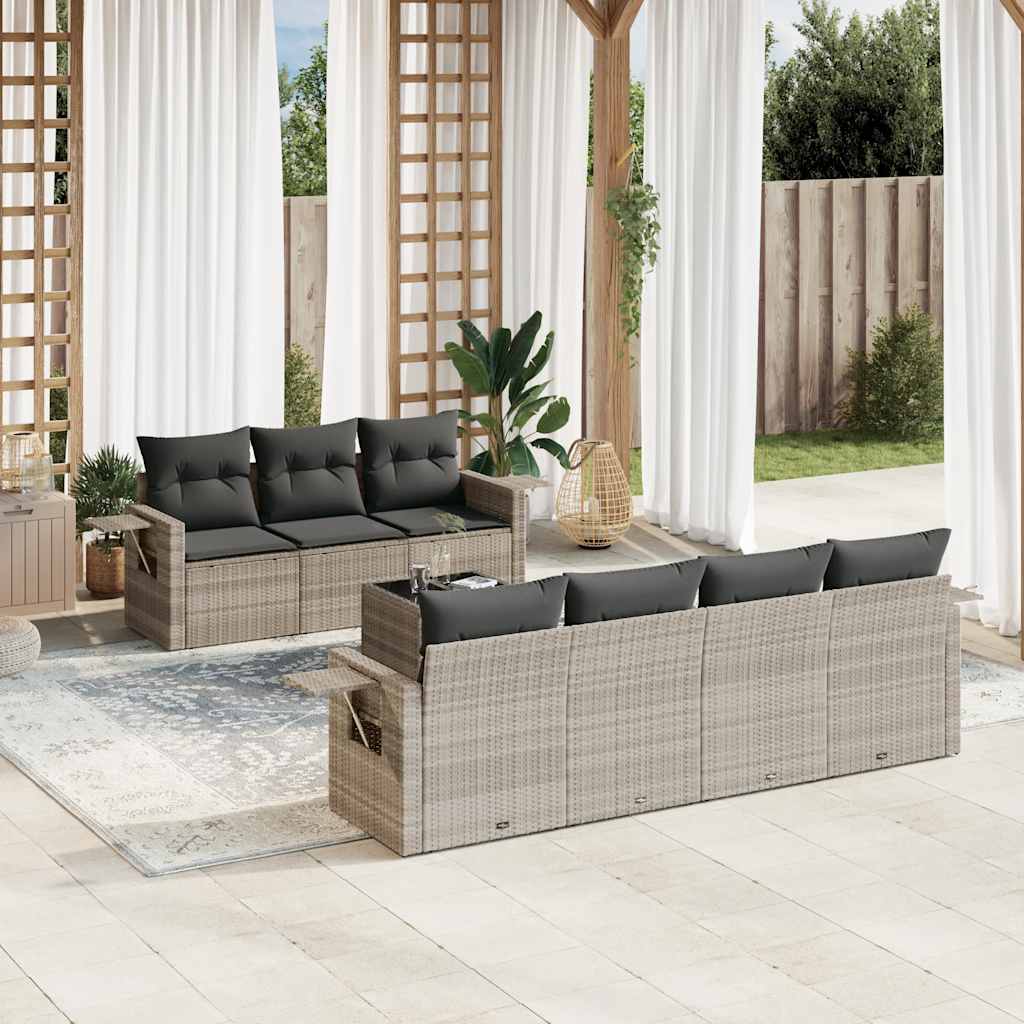8-tlg. Garten-Sofagarnitur mit Kissen Schwarz Poly Rattan