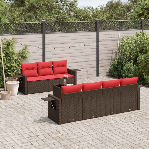 8-teiliges Gartensofa-Set mit Kissen, schwarzes Polyrattan