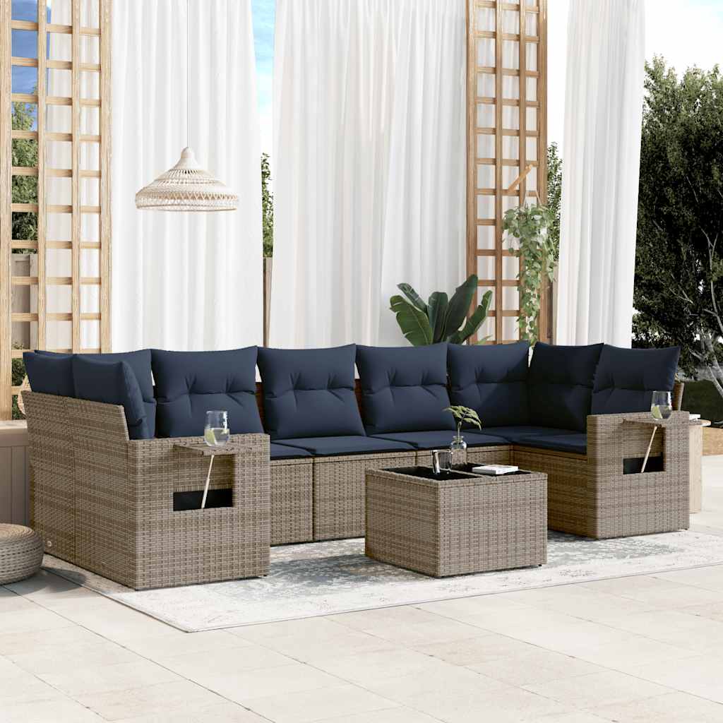 8-teiliges Gartensofa-Set mit Kissen, schwarzes Polyrattan