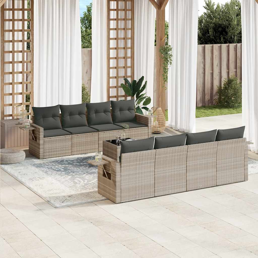 9-tlg. Garten-Sofagarnitur mit Kissen Schwarz Poly Rattan