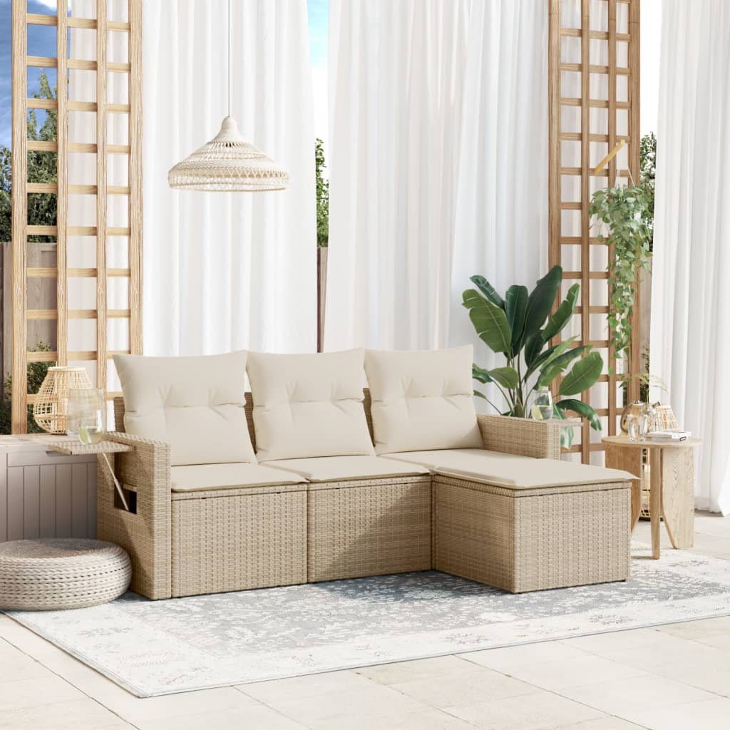 4-tlg. Garten-Sofagarnitur mit Kissen Schwarz Poly Rattan
