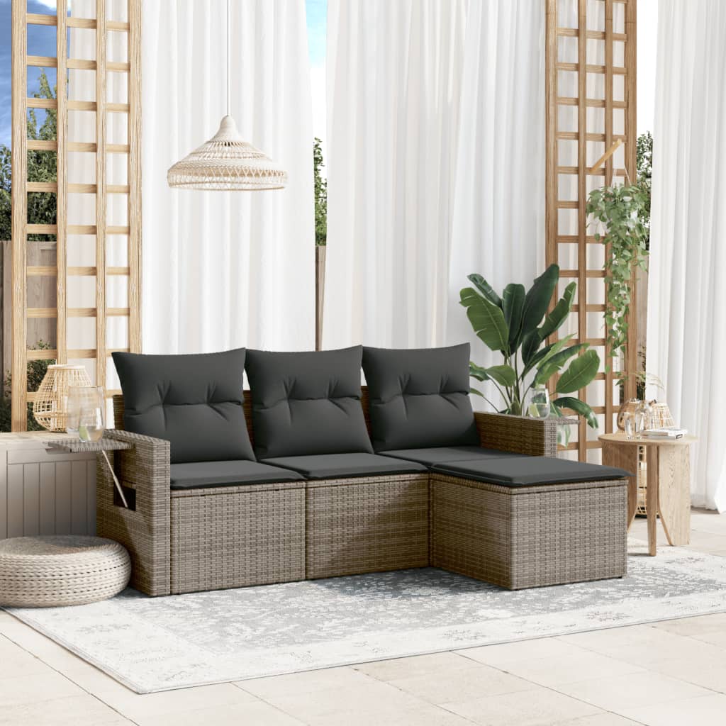 4-tlg. Garten-Sofagarnitur mit Kissen Schwarz Poly Rattan