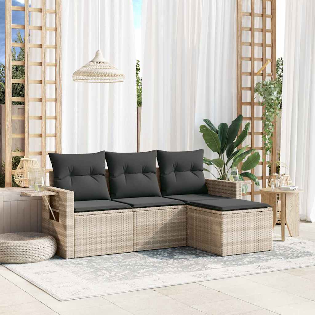 4-tlg. Garten-Sofagarnitur mit Kissen Schwarz Poly Rattan