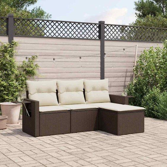 4-tlg. Garten-Sofagarnitur mit Kissen Schwarz Poly Rattan